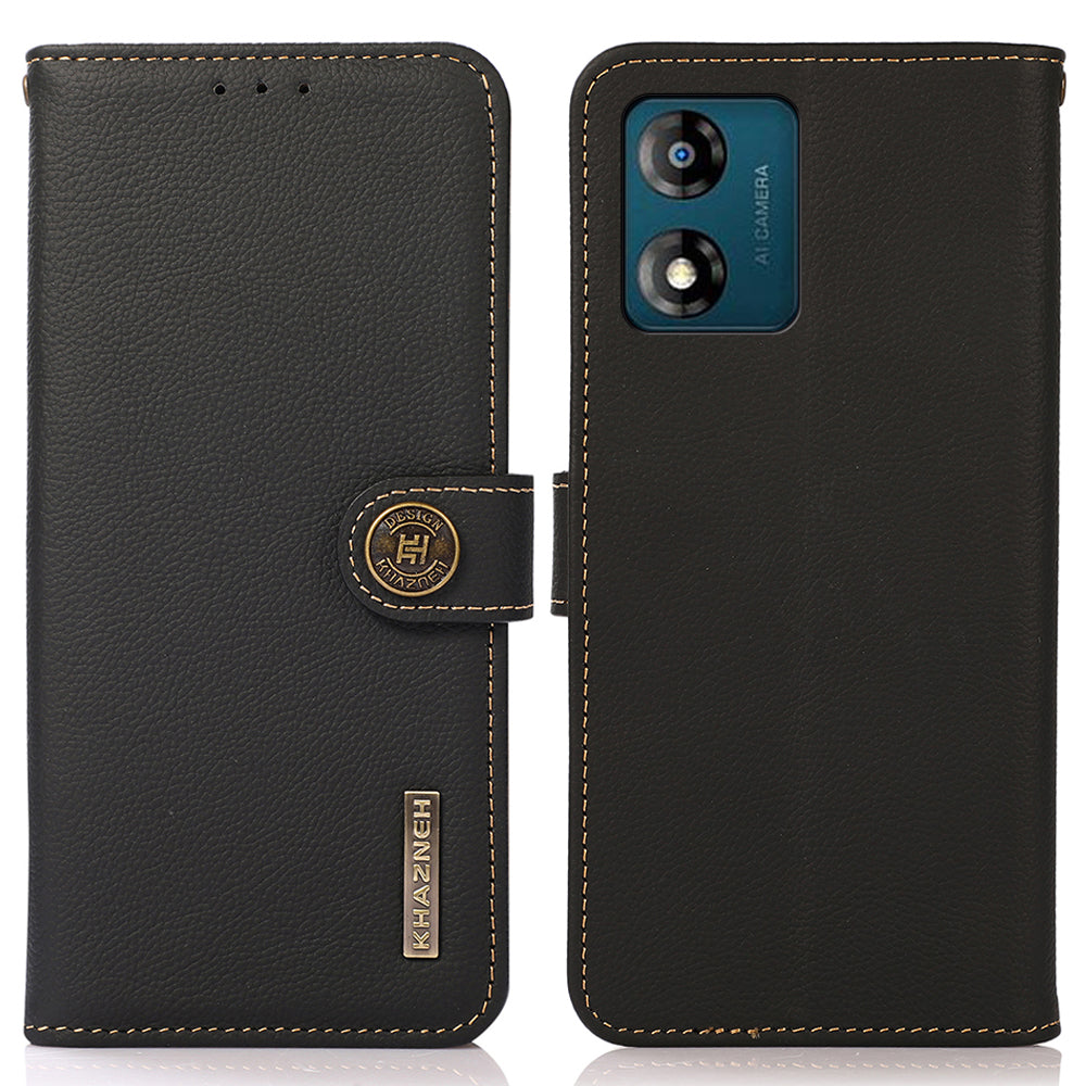 KHAZNEH For Motorola Moto E13 4G RFID Blocking Phone Case Genuine Leather Wallet Stand Flip Cover KHAZNEH For Motorola Moto E13 4G RFID Blocking Phone Case Genuine Leather Wallet Stand Flip Cover